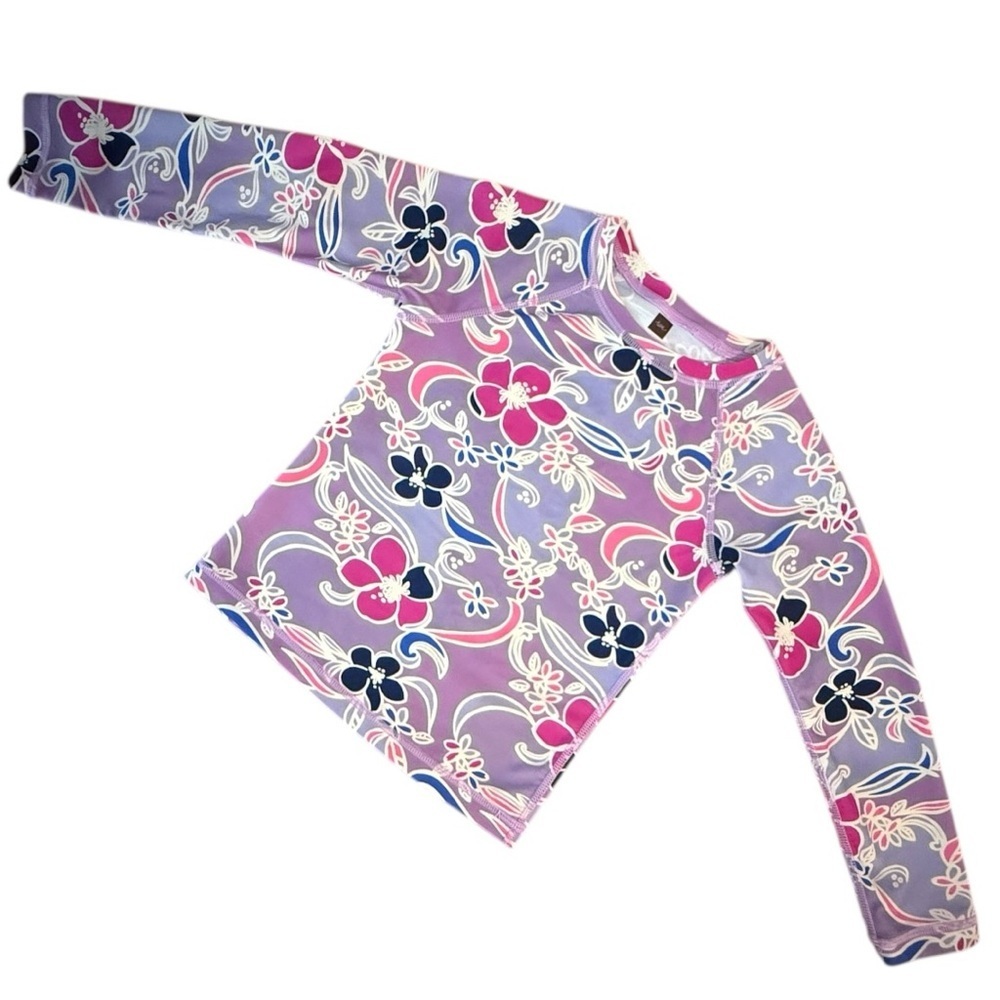 Tea Collection Girls Rash Guard Top Floral Long Sleeve Purple Pink Navy Size 5 - Picture 2 of 7